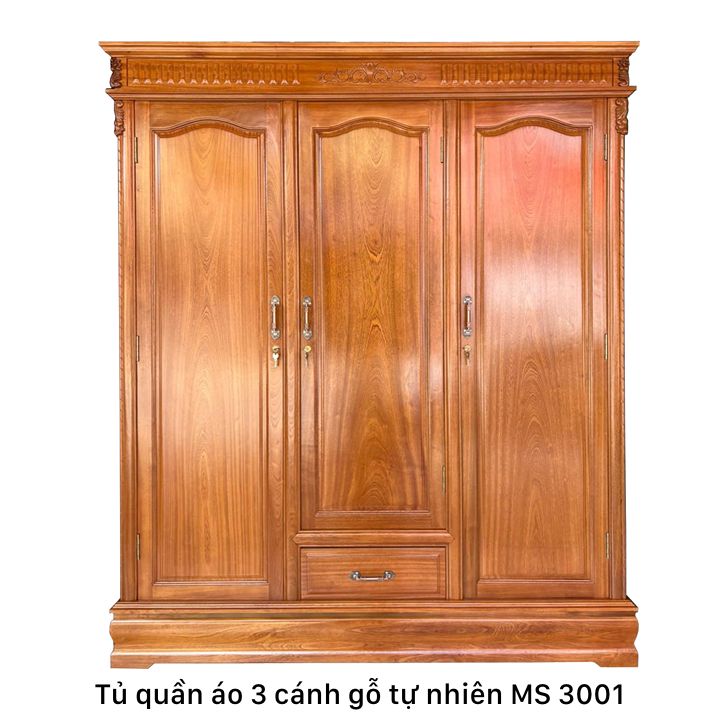 Tủ Quần Áo 3 Cánh Gỗ Tự Nhiên MS 3001