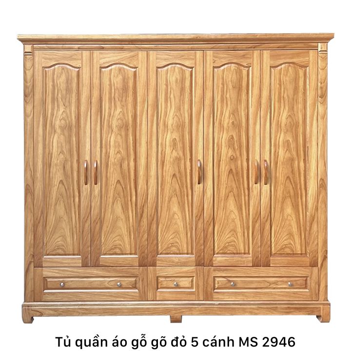 Tủ Quần Áo Gỗ Gõ Đỏ 5 Cánh MS 2946